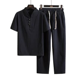 image-Chinese style 2022 summer linen suit men's cotton and linen short-sleeved T-shirt large size 9 points library pants suit