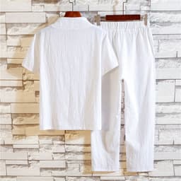 image-Chinese style 2022 summer linen suit men's cotton and linen short-sleeved T-shirt large size 9 points library pants suit