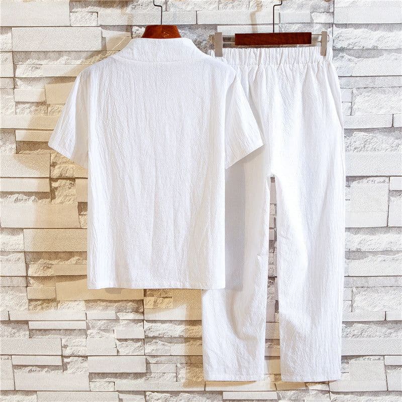 image-Chinese style 2022 summer linen suit men's cotton and linen short-sleeved T-shirt large size 9 points library pants suit