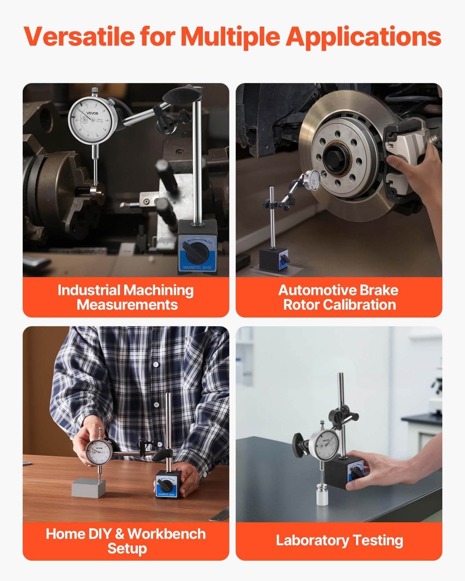 image-VEVOR Dial Test Indicator, 0.001 inch Accuracy, 0-1 inch Measuring Range, Easy to Read Large Dial, Professional for Internal Diameter Measurement, Runout Detection, Flatness Inspection