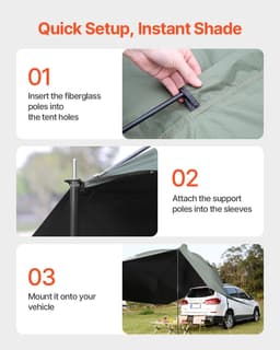 image-VEVOR Vehicle Awning, Large 10' x 7' Shade Coverage Car Side Awning, PU2000mm UV50+ Car Awning with Extended Side Canopies and Portable Storage Bag, Suitable for Truck, SUV, Van, Campers