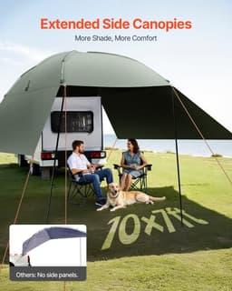 image-VEVOR Vehicle Awning, Large 10' x 7' Shade Coverage Car Side Awning, PU2000mm UV50+ Car Awning with Extended Side Canopies and Portable Storage Bag, Suitable for Truck, SUV, Van, Campers