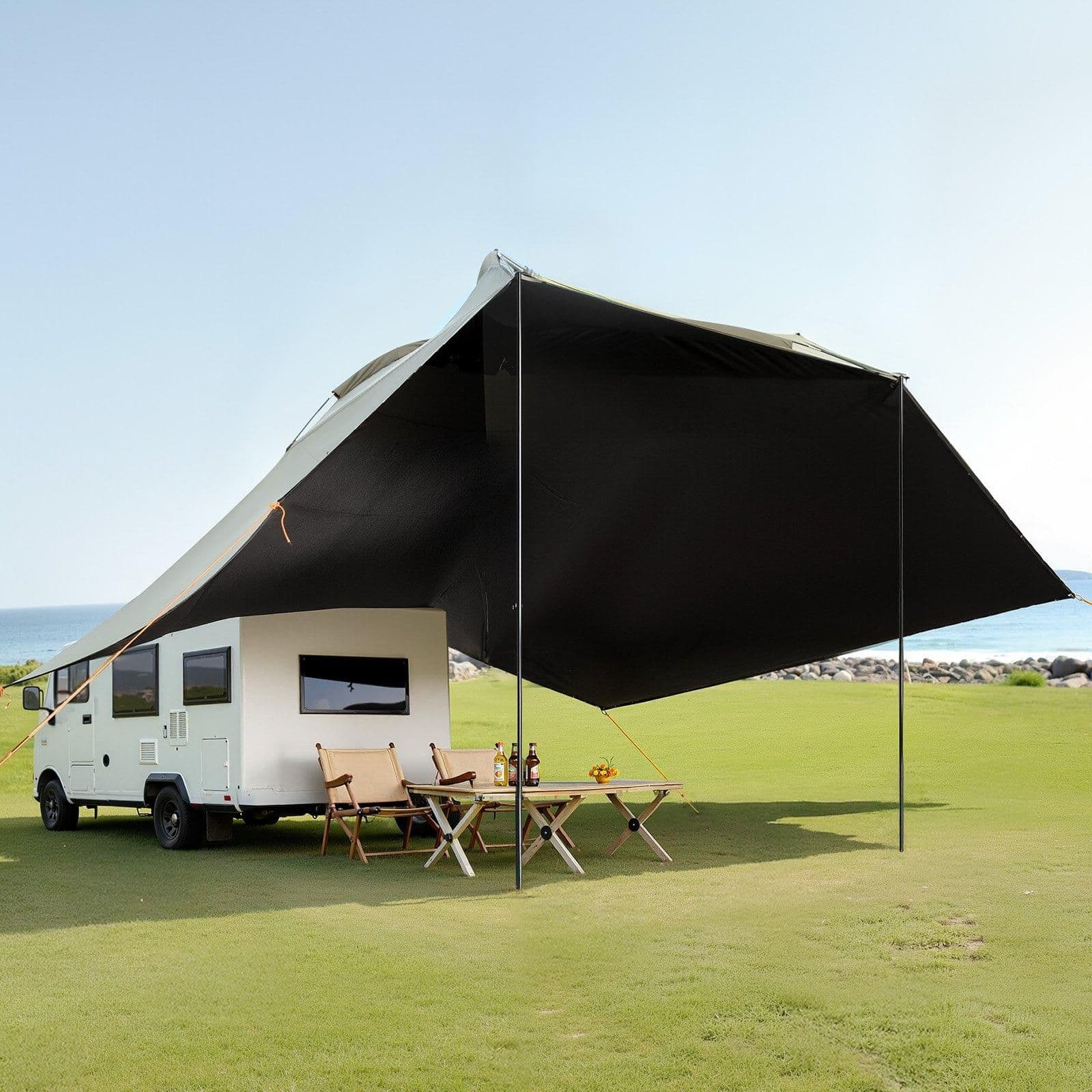 image-VEVOR Vehicle Awning, Large 10' x 7' Shade Coverage Car Side Awning, PU2000mm UV50+ Car Awning with Extended Side Canopies and Portable Storage Bag, Suitable for Truck, SUV, Van, Campers