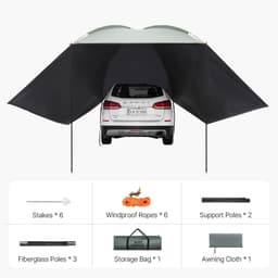 image-VEVOR Vehicle Awning, Large 10' x 7' Shade Coverage Car Side Awning, PU2000mm UV50+ Car Awning with Extended Side Canopies and Portable Storage Bag, Suitable for Truck, SUV, Van, Campers