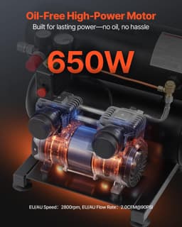 image-VEVOR Air Compressor, 4.6 Gallon Steel Tank, 1HP 2.2 CFM@90 PSI Oil Free Air Compressor & Max. 120PSI Pressure, 80dB Ultra Quiet Portable Compressor, for Auto Repair, Tire Inflation, Spray Painting