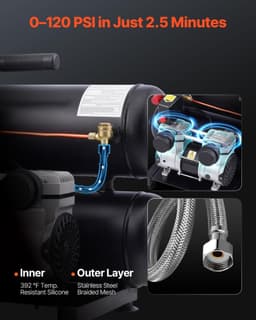 image-VEVOR Air Compressor, 4.6 Gallon Steel Tank, 1HP 2.2 CFM@90 PSI Oil Free Air Compressor & Max. 120PSI Pressure, 80dB Ultra Quiet Portable Compressor, for Auto Repair, Tire Inflation, Spray Painting