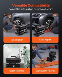 image-VEVOR Air Compressor, 4.6 Gallon Steel Tank, 1HP 2.2 CFM@90 PSI Oil Free Air Compressor & Max. 120PSI Pressure, 80dB Ultra Quiet Portable Compressor, for Auto Repair, Tire Inflation, Spray Painting
