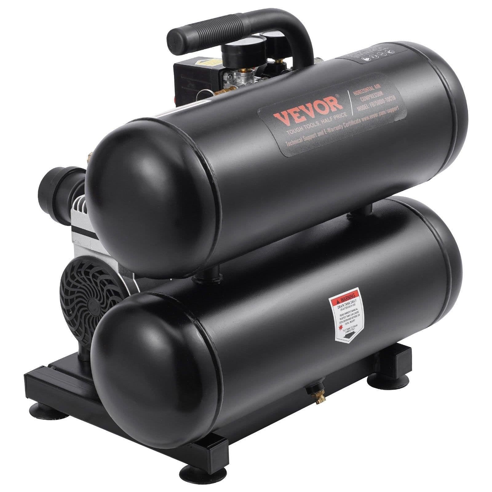 image-VEVOR Air Compressor, 4.6 Gallon Steel Tank, 1HP 2.2 CFM@90 PSI Oil Free Air Compressor & Max. 120PSI Pressure, 80dB Ultra Quiet Portable Compressor, for Auto Repair, Tire Inflation, Spray Painting