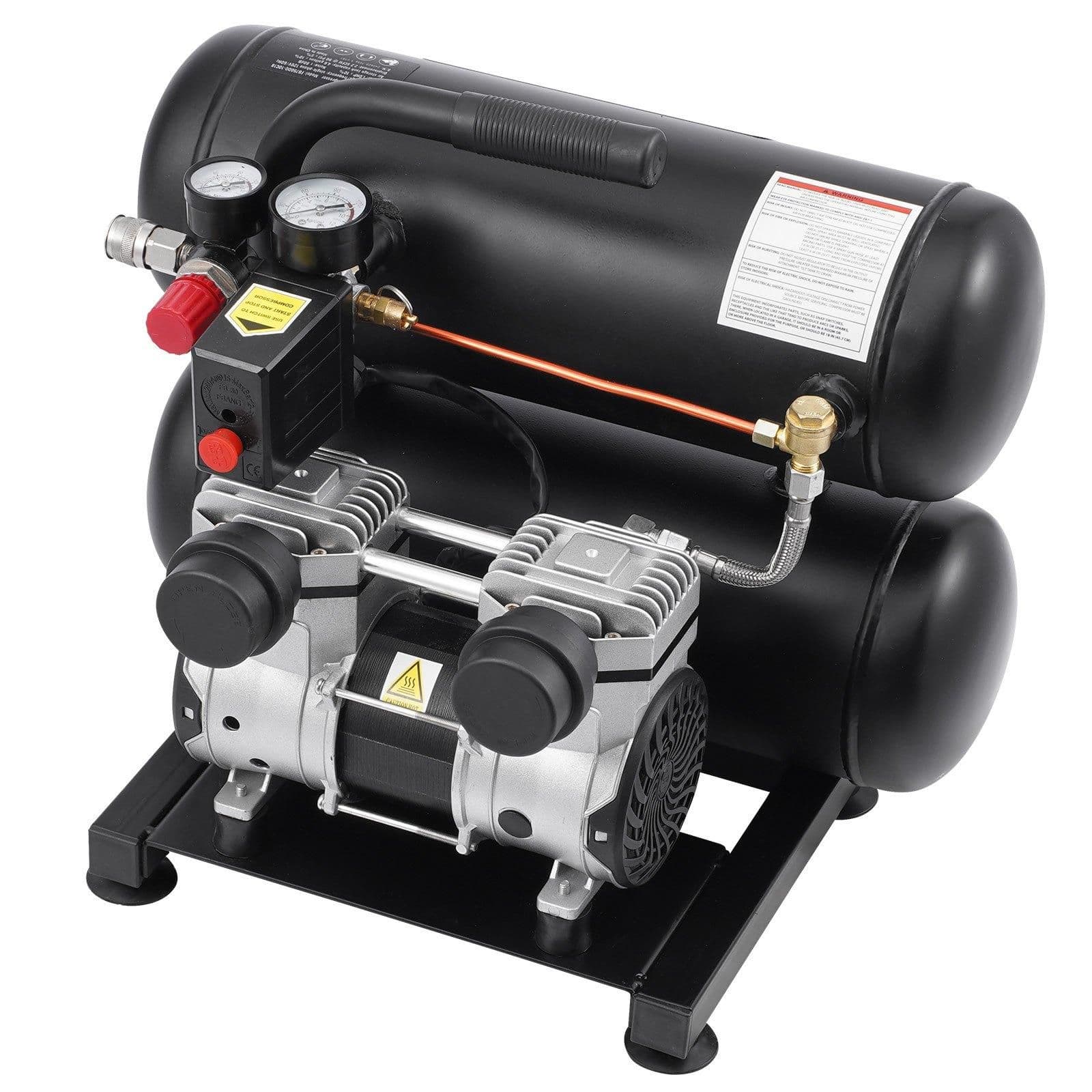 image-VEVOR Air Compressor, 4.6 Gallon Steel Tank, 1HP 2.2 CFM@90 PSI Oil Free Air Compressor & Max. 120PSI Pressure, 80dB Ultra Quiet Portable Compressor, for Auto Repair, Tire Inflation, Spray Painting