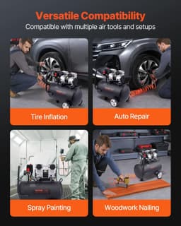 image-VEVOR Air Compressor, 8 Gallon Steel Tank, 1HP 2.2 CFM@90 PSI Oil Free Air Compressor & Max. 120PSI Pressure, 80dB Ultra Quiet Portable Compressor, for Auto Repair, Tire Inflation, Spray Painting
