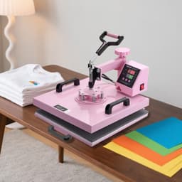 image-VEVOR Heat Press Machine, 15 x 15 inch, 8 in 1 Heat Transfer Machine with 6-30 oz Tumbler Press, 360° Swing Away T-Shirt Pressing, Digital Precise Control, for T-Shirts/Mugs/Hats/Plates, Pink