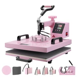 image-VEVOR Heat Press Machine, 15 x 15 inch, 8 in 1 Heat Transfer Machine with 6-30 oz Tumbler Press, 360° Swing Away T-Shirt Pressing, Digital Precise Control, for T-Shirts/Mugs/Hats/Plates, Pink