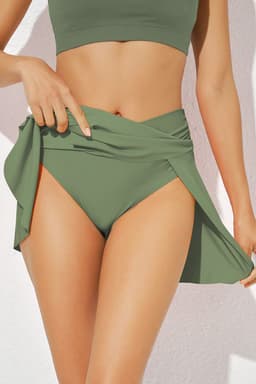 image-Green Criss Cross Waist Flared Swim Skirt