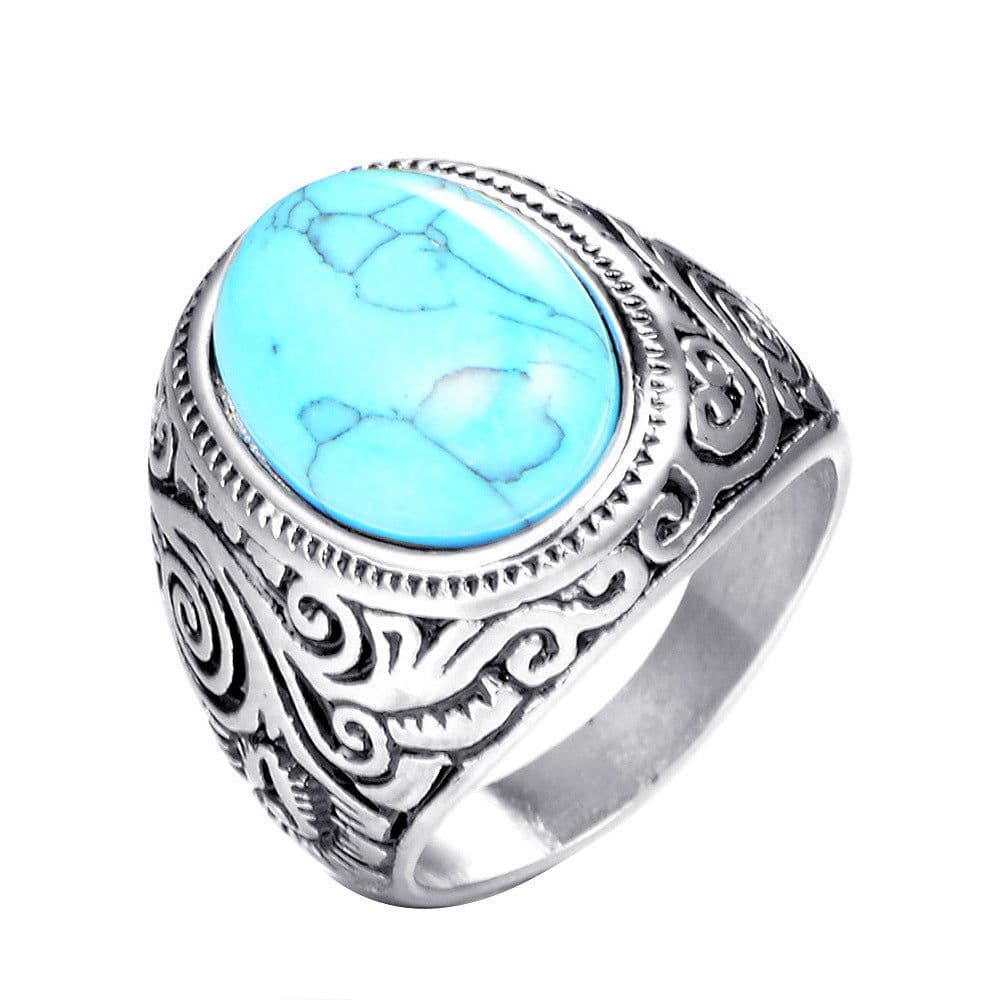 image-Titanium Steel Men's Ring - Black Turquoise