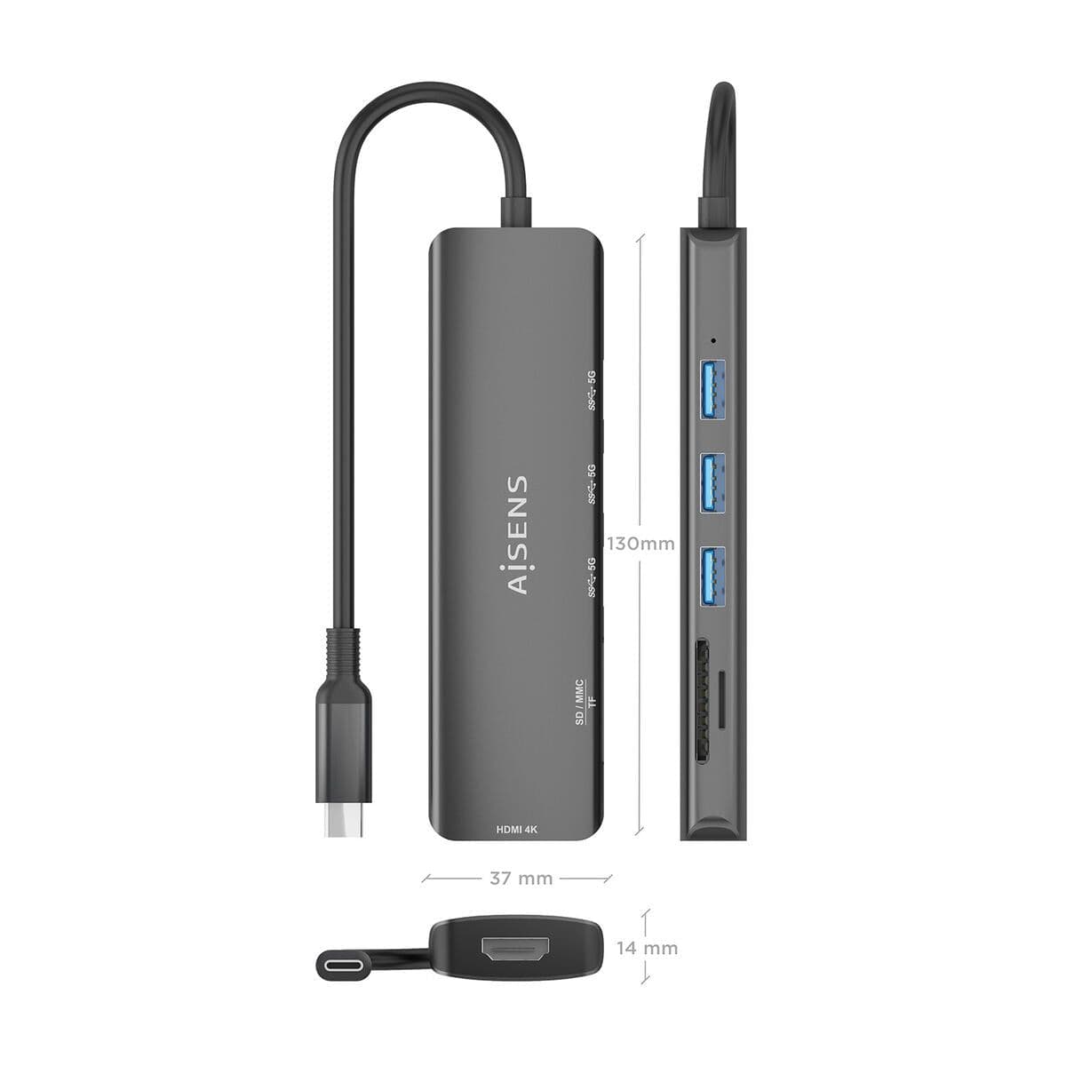 image-USB Hub Aisens USB-C DOCK 6 EN 1 Grey