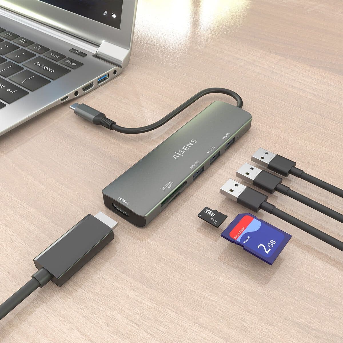 image-USB Hub Aisens USB-C DOCK 6 EN 1 Grey