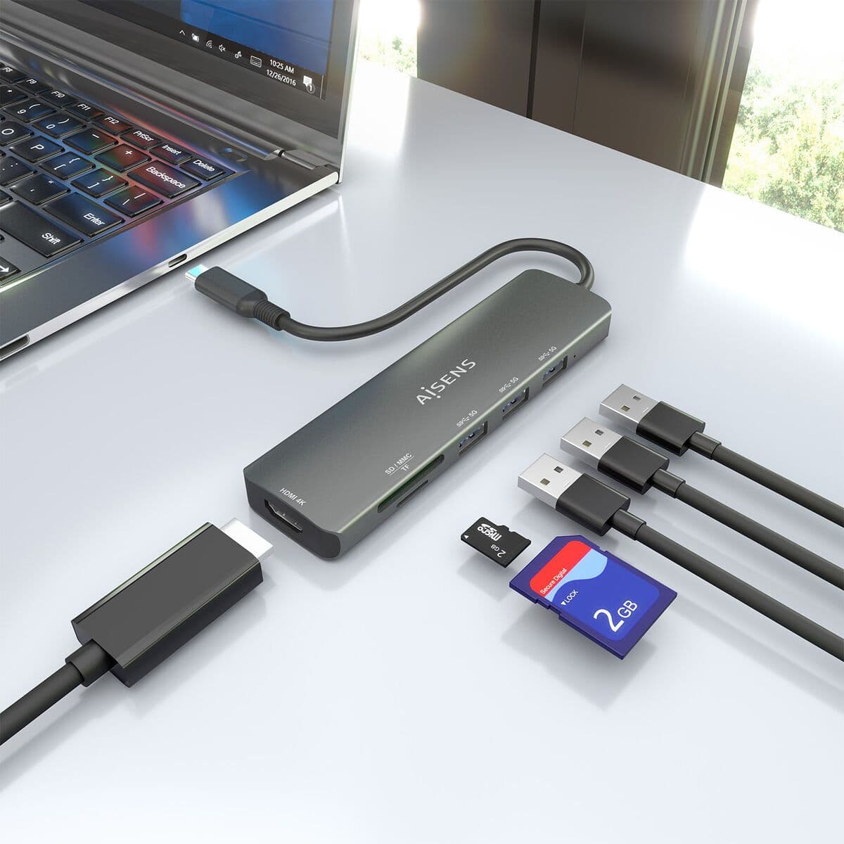 image-USB Hub Aisens USB-C DOCK 6 EN 1 Grey