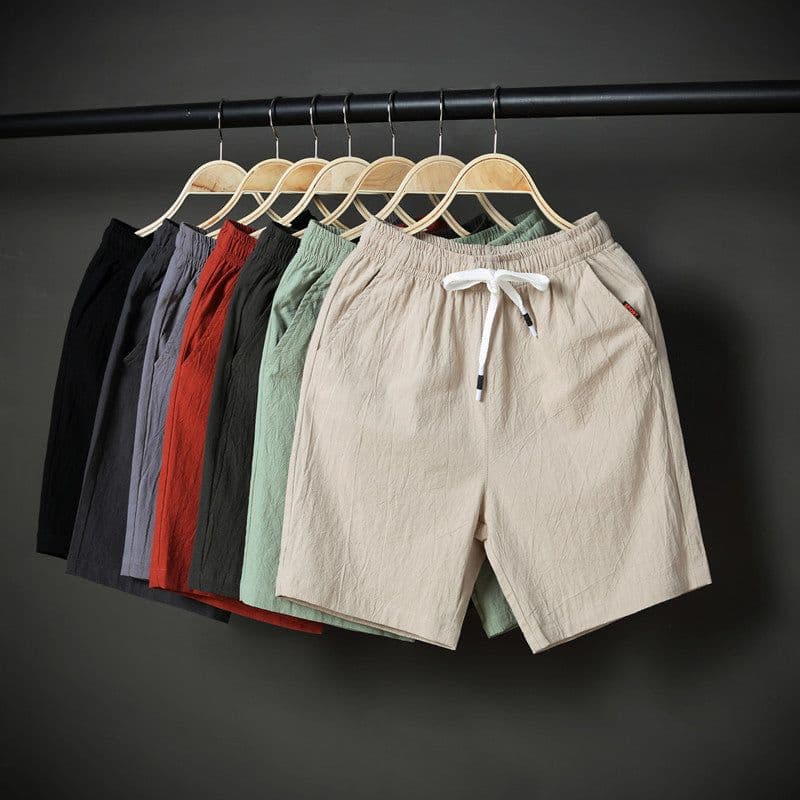 image-Men's Casual Shorts - Dark Gray Cotton Linen 9XL