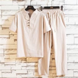 image-Chinese style 2022 summer linen suit men's cotton and linen short-sleeved T-shirt large size 9 points library pants suit