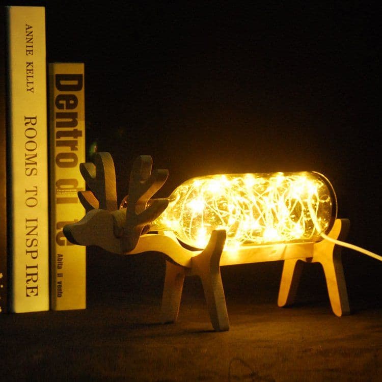 image-Wooden Deer Bottle Lamp