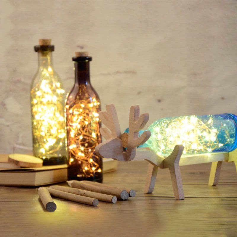 image-Wooden Deer Bottle Lamp