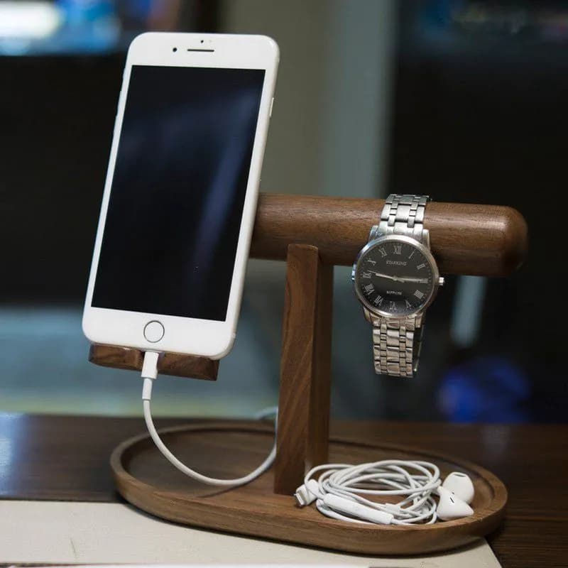 image-Wood Organizer for Phone Watch and Jewelry