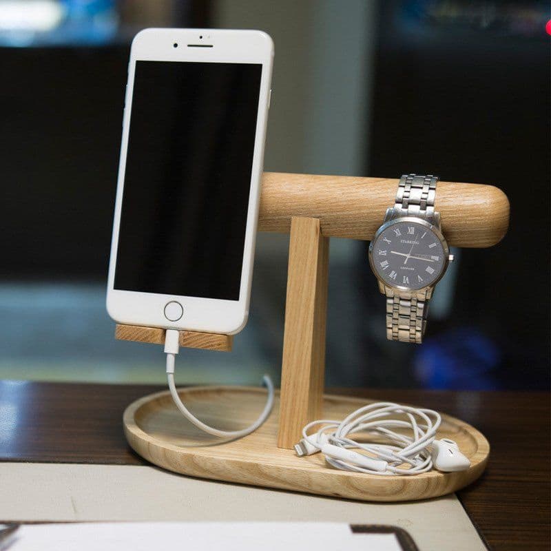 image-Wood Organizer for Phone Watch and Jewelry
