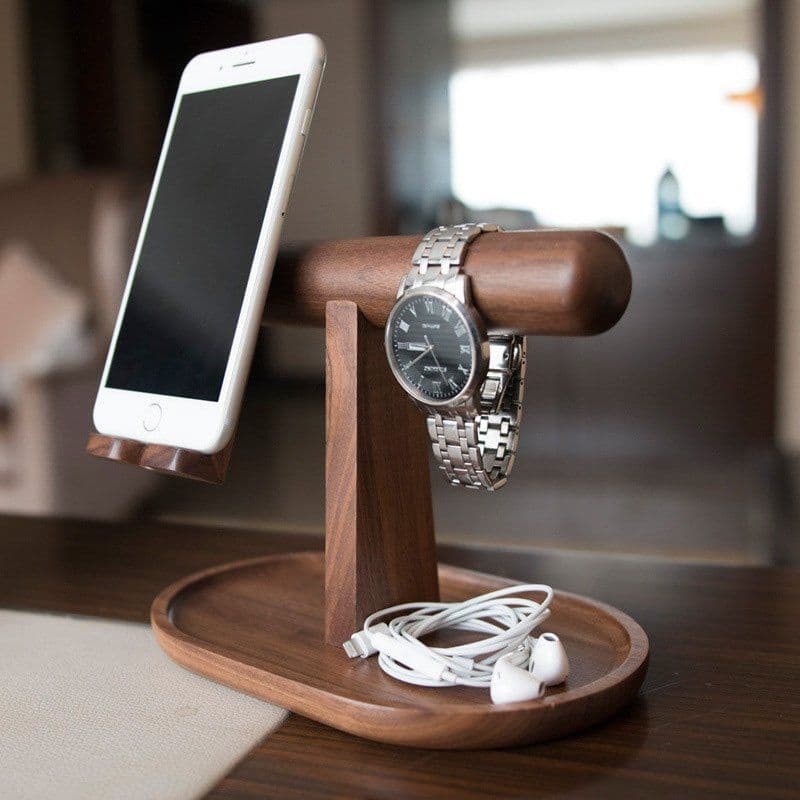 image-Wood Organizer for Phone Watch and Jewelry