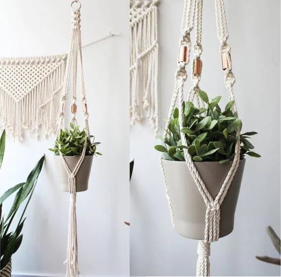 image-Macrame Plant Hanger, Copper Macrame