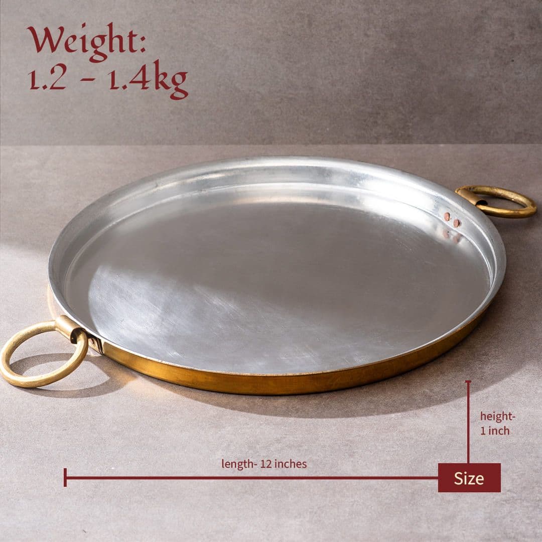 image-Pure Brass Dosa Tawa (12 Inch) – Tin Coated Non-Stick Surface,