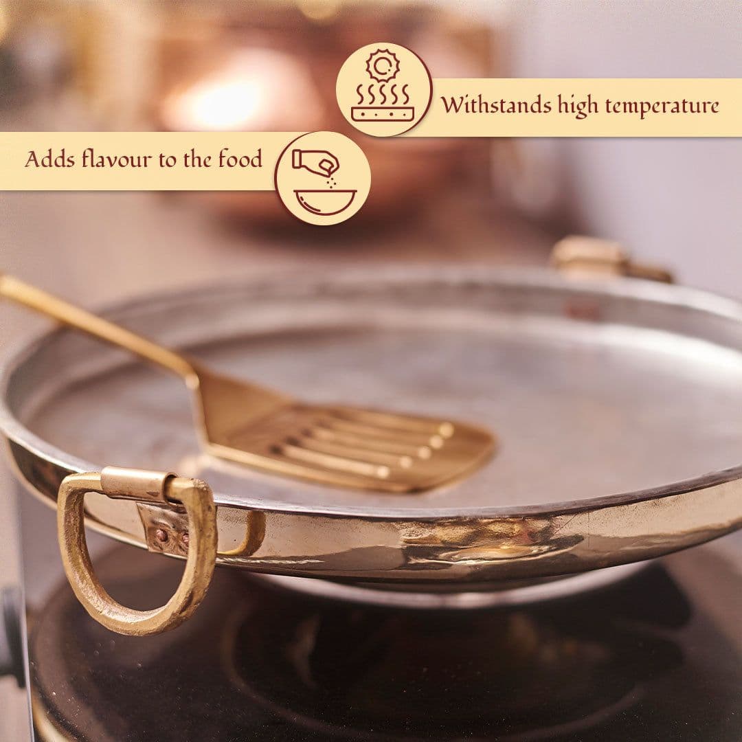 image-Pure Brass Dosa Tawa (12 Inch) – Tin Coated Non-Stick Surface,