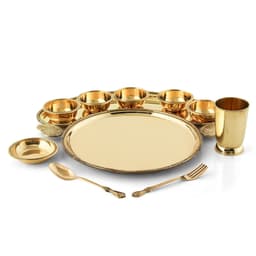 image-Handcrafted Brass Maharaja Thali Set (10 Pcs) – 16" Grand Royal