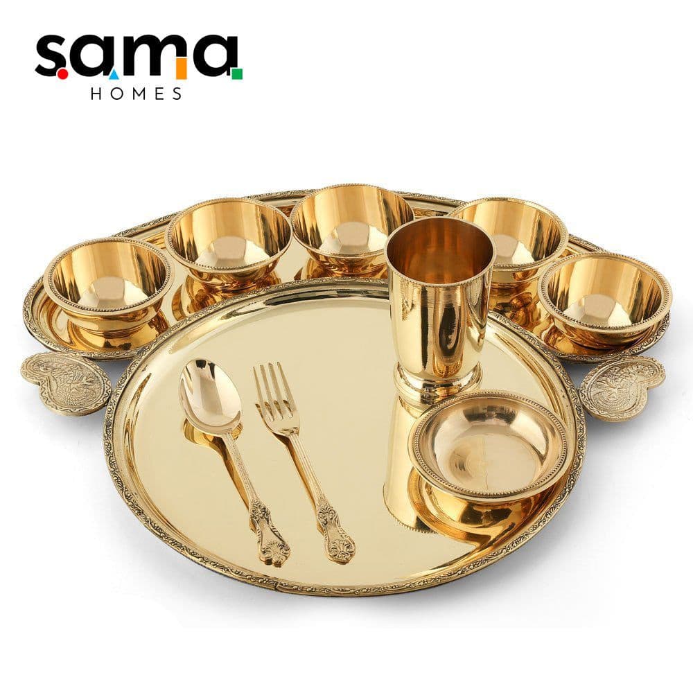 image-Handcrafted Brass Maharaja Thali Set (10 Pcs) – 16" Grand Royal