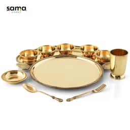 image-Handcrafted Brass Maharaja Thali Set (10 Pcs) – 16" Grand Royal