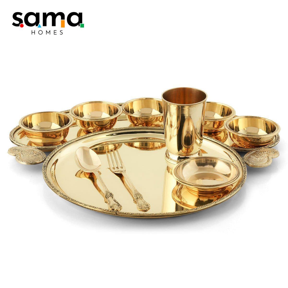 image-Handcrafted Brass Maharaja Thali Set (10 Pcs) – 16" Grand Royal