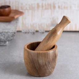 image-Handcrafted Wooden Mortar & Pestle – Acacia & Palm Spice Grinder
