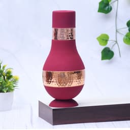 image-Pure Copper Silk Red Cherry Modern Surahi with Inbuilt Glass Capacity