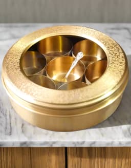 image-Brass Masala Box With Glass Cover Set for Kitchen with Spoon | Spice