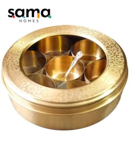 image-Brass Masala Box With Glass Cover Set for Kitchen with Spoon | Spice