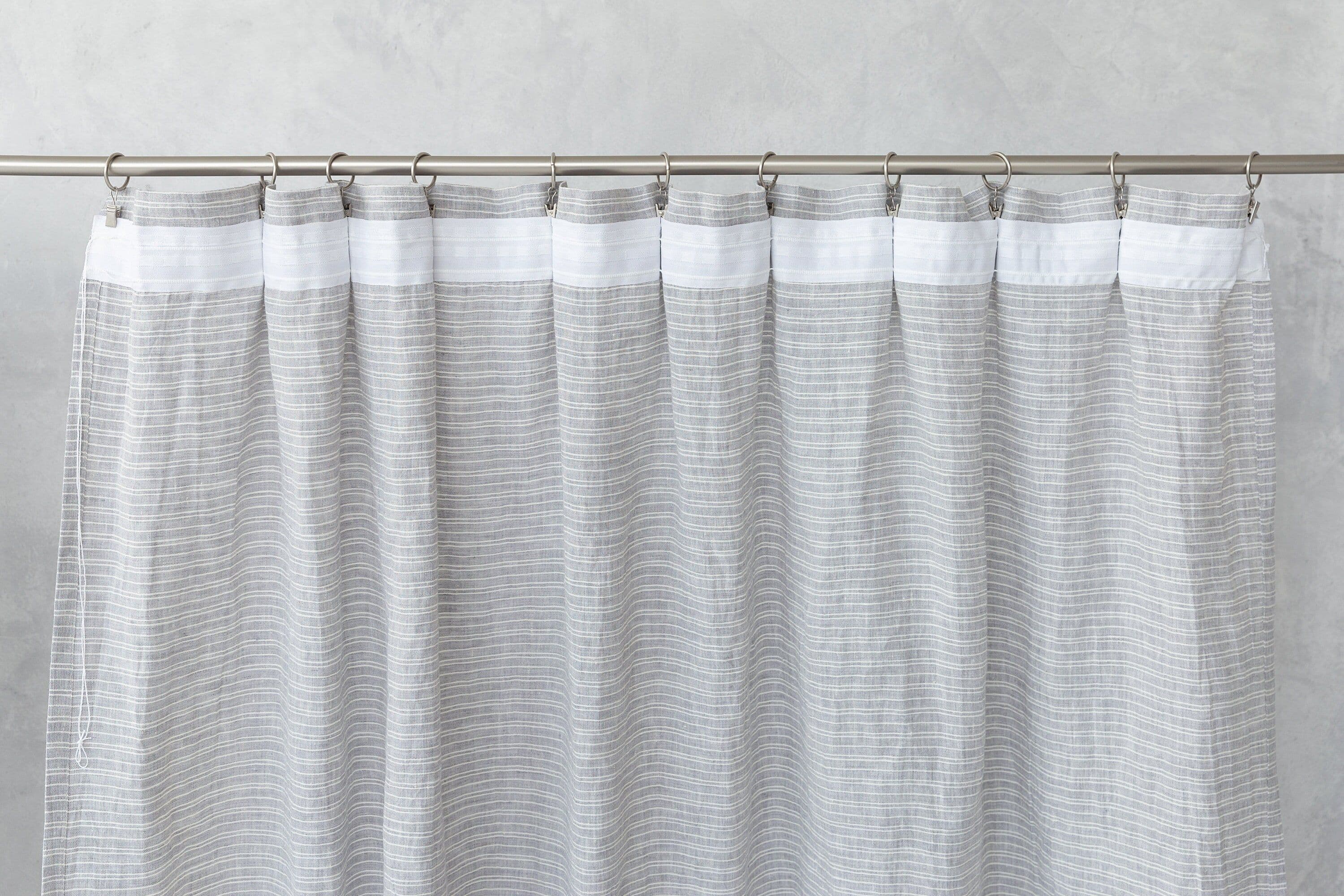image-Cloudy Grey Stripe linen curtain with pleating tape and crown