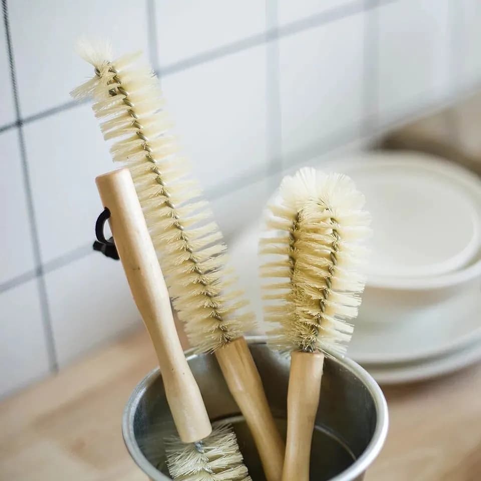 image-Premium Wooden Pan & Dish Cleaning Brush – Durable Stainless Steel &