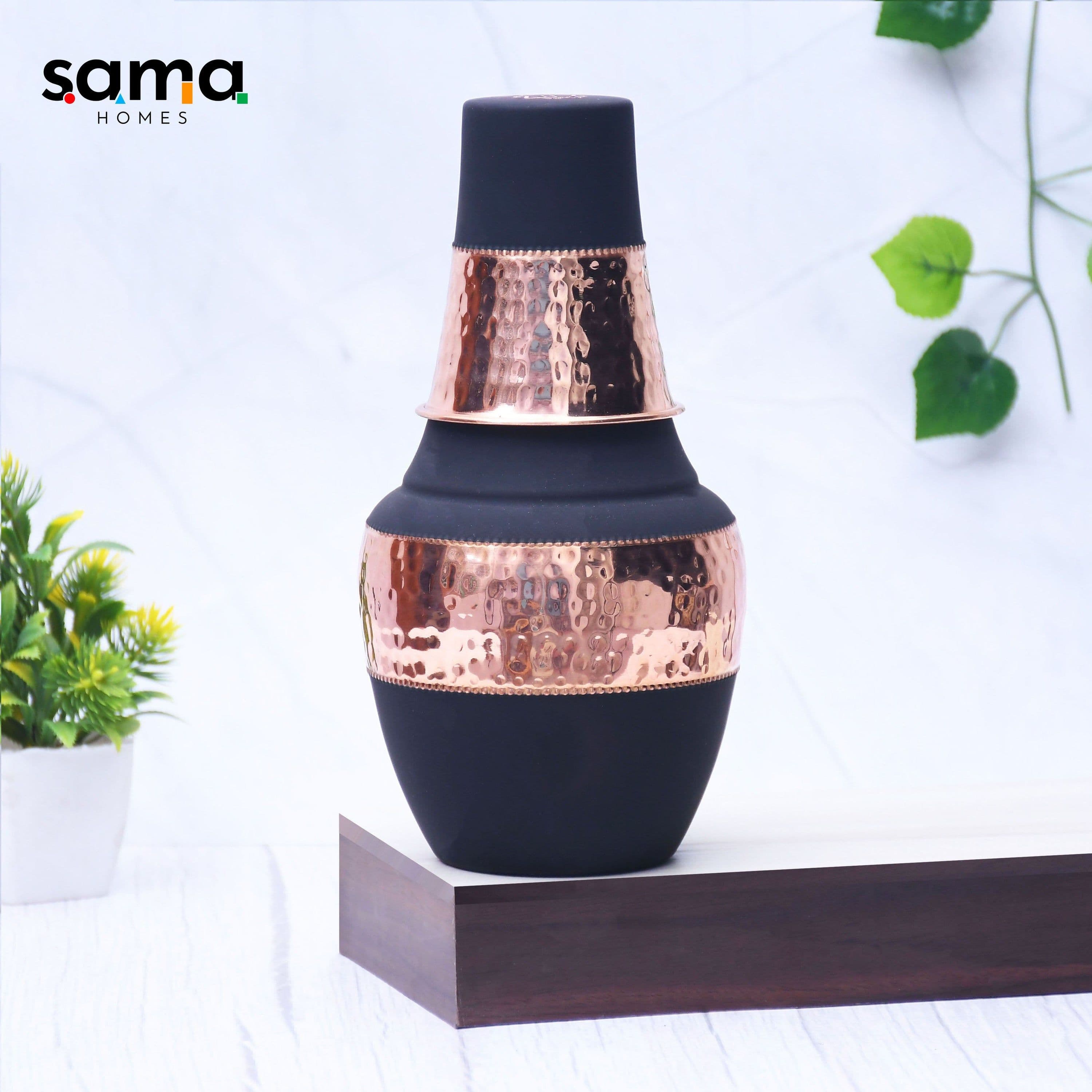 image-Pure Copper Silk Black Venus Pot 1400ML – Hand-Hammered Ayurvedic