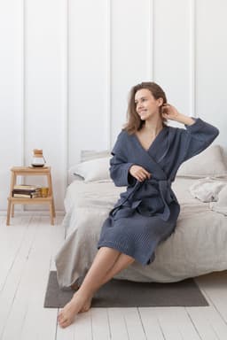 image-Asphalt Grey linen waffle robe with hoodie for men