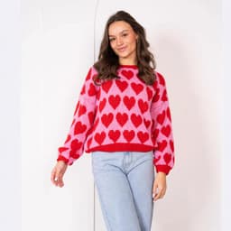 image-Heart Jacquard Color Contrast Short Knitted Valentine's Day Sweater