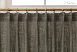 image-Linen curtain with pleating tape and crown in Safari green