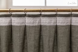 image-Linen curtain with pleating tape and crown in Safari green