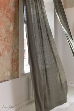 image-Linen curtain with pleating tape and crown in Safari green