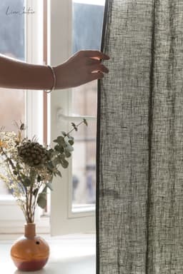 image-Linen curtain with pleating tape and crown in Safari green