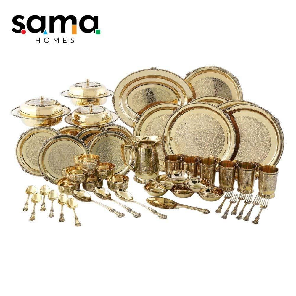 image-Royal Brass Hammered Dinner Set for 6 (51 Pcs) – 14kg Luxury Ayurvedic