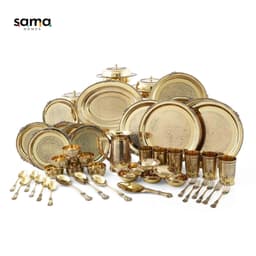 image-Royal Brass Hammered Dinner Set for 6 (51 Pcs) – 14kg Luxury Ayurvedic